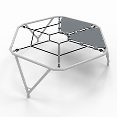 A metal spider net which is a playground component which goes with PlayCubes to create a fun playground structure.